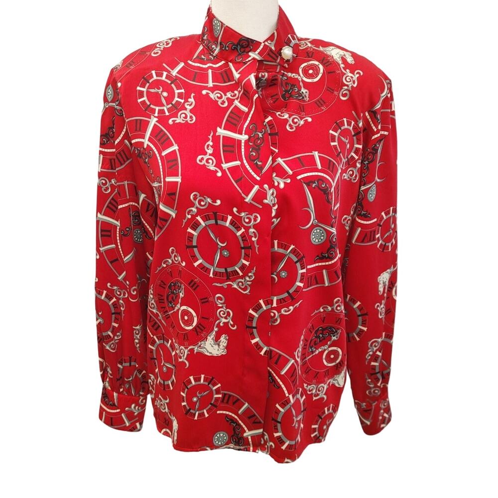 Vintage Josephine Chaus Blouse Top Sz 10 Red